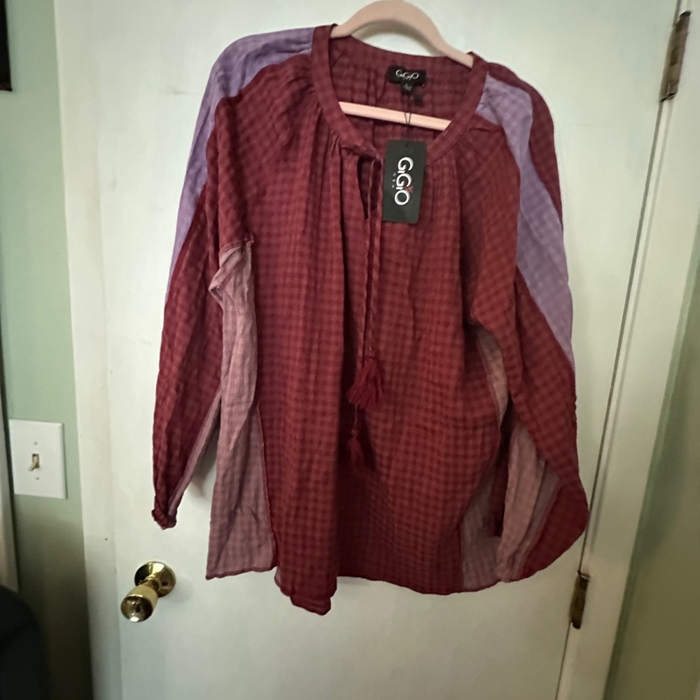 GG Collection Burgundy Plaid Blouse